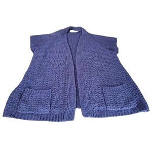 Vintage Bonnie‎ Lee Leroy Cardigan Women Sz 48 Blue Cable Knit Pockets Workwear
